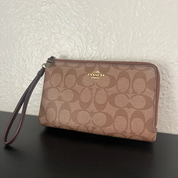 Coach Signature Canvas Double Zip Wallet Wristlet - Picture 2 of 11